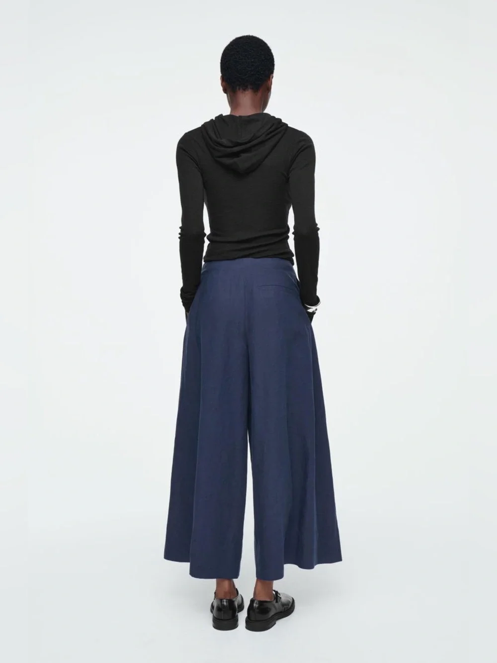 COS Navy Wide Leg Linen Culottes Pants Size 8 Cropped High Rise
